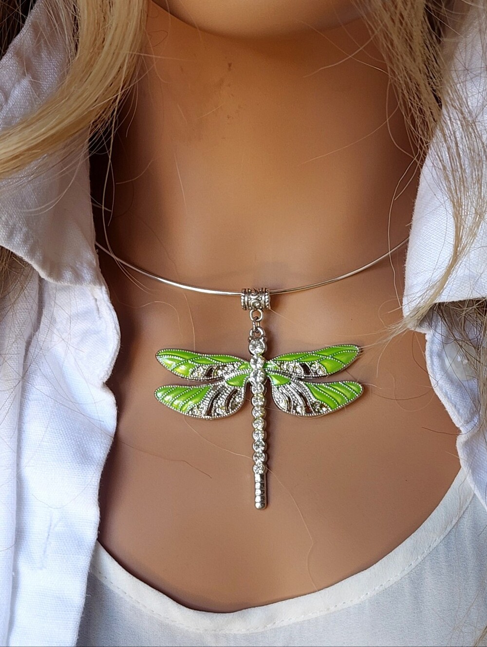 Anthropologie Jewelry Boho Dragonfly Necklace Large Silver Pendant